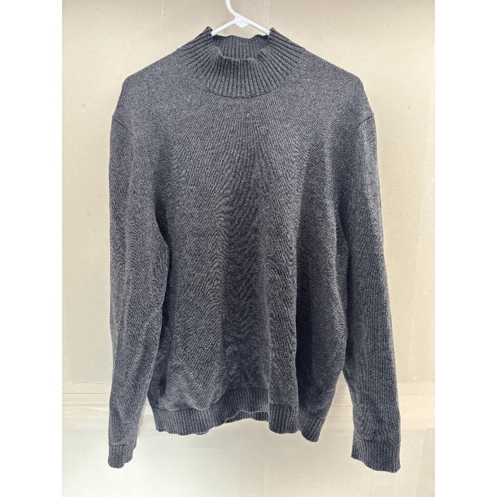 Vintage Eddie Bauer Mock Neck Y2K‎ 90s Gray Knit Cotton Sweater Size Large EUC